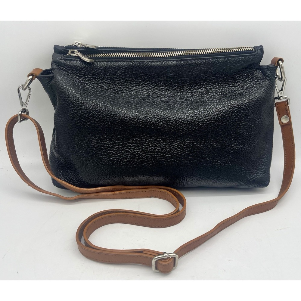 Valentina Black Pebbled Leather Compartment Crossbody Shoulder Bag‎ Purse COA